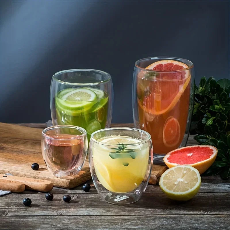250-450ml Double Wall Glass Cup Heat Insulated Transparent Handmade Tea and Coffee Mug Mini Whiskey Espresso Glass Set