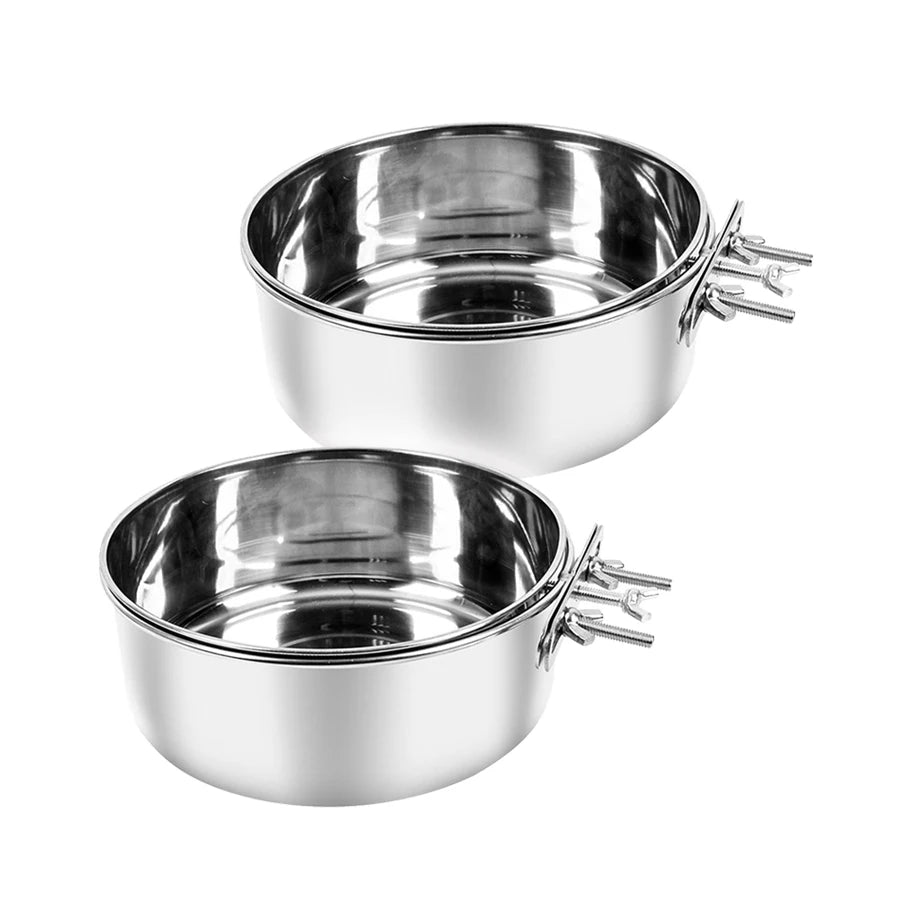 Bird Feeder Parrot Rabbit Hamster Pet Food Dish Water Cup Stainless Steel Clamp-on Water Drinker Cage Cup Hanging Bowl