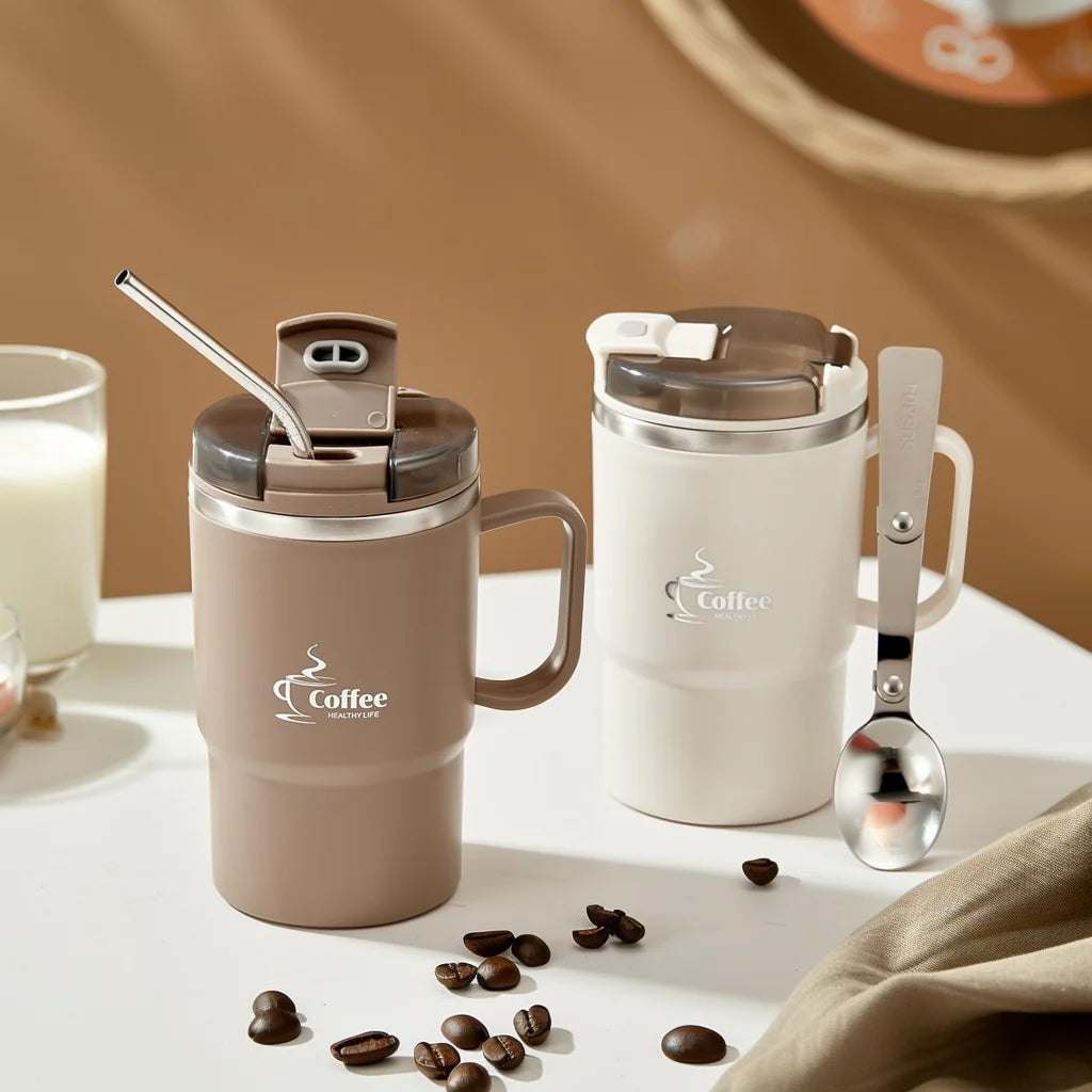 WORTHBUY 304 Stainless Steel Mug Double Layer Insulated Coffee Cup With Spoon & Strainer Sealed Thermal Cup For Student Adult