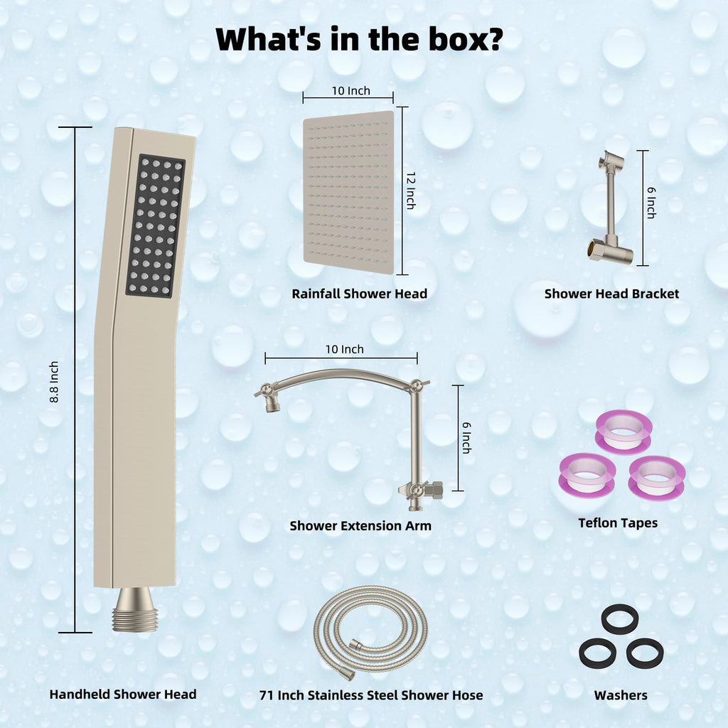 Hibbent Dual Shower Head Combo, High Pressure Handheld Shower Wand, 16'' Adjustable Arc-shaped Shower Extension Arm