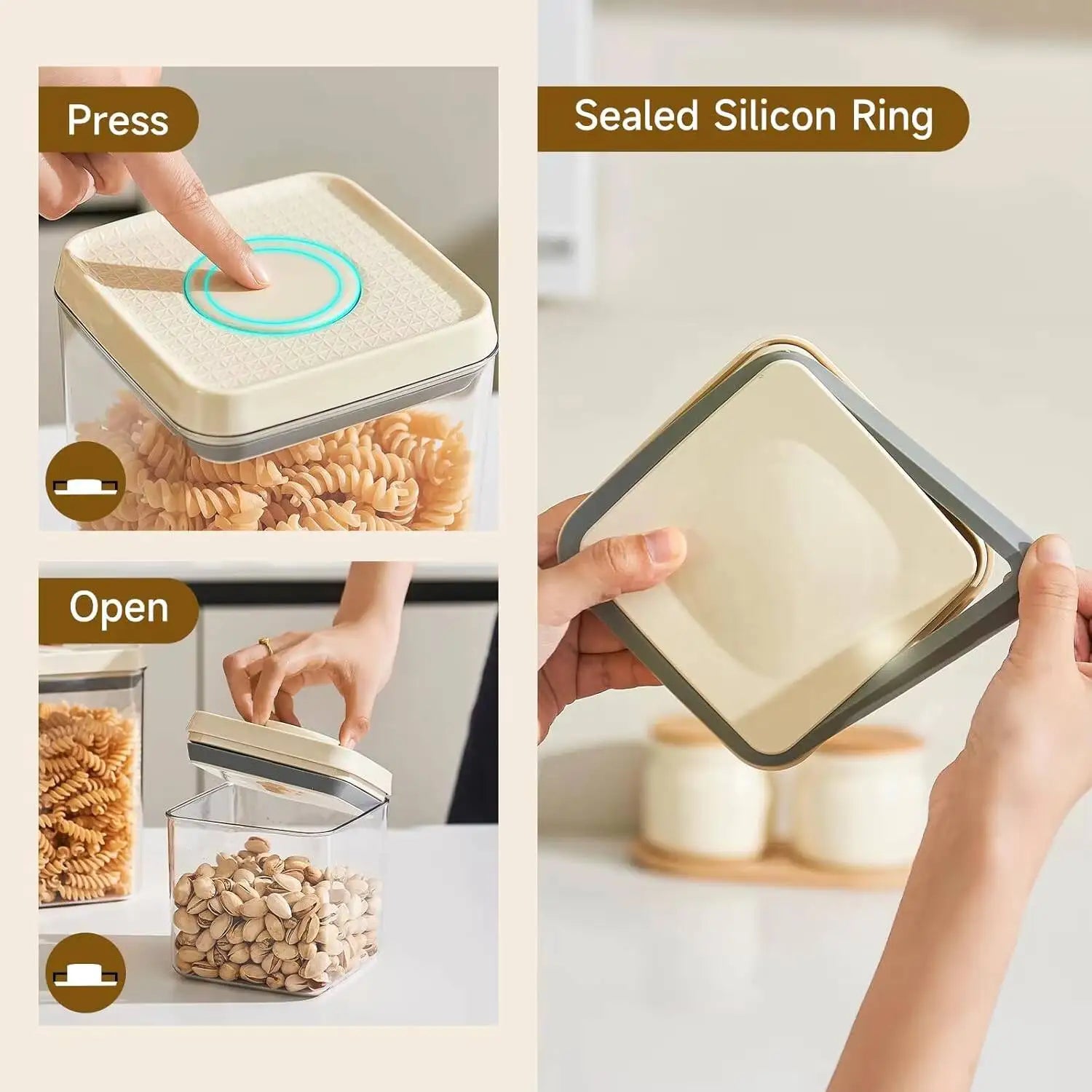 Airtight Food Storage Containers With Pop-Top Lids, 3 Pcs Stackable Plastic Canisters Kitchen Pantry Organization,