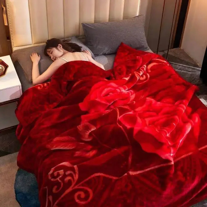 Double layers Raschel Mink Blankets Spring Winter Soft Warm Faux Fur Throw Blankets Heavy Fluffy Weighted Blankets