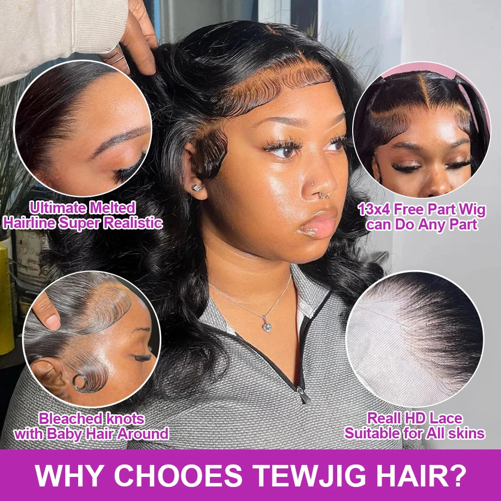 Wavy Glueless HD Lace Frontal Wig For Women Pre Plucked 250% Body Wave 13x6 Transparent Lace Front Human Hair Short Bob Wigs