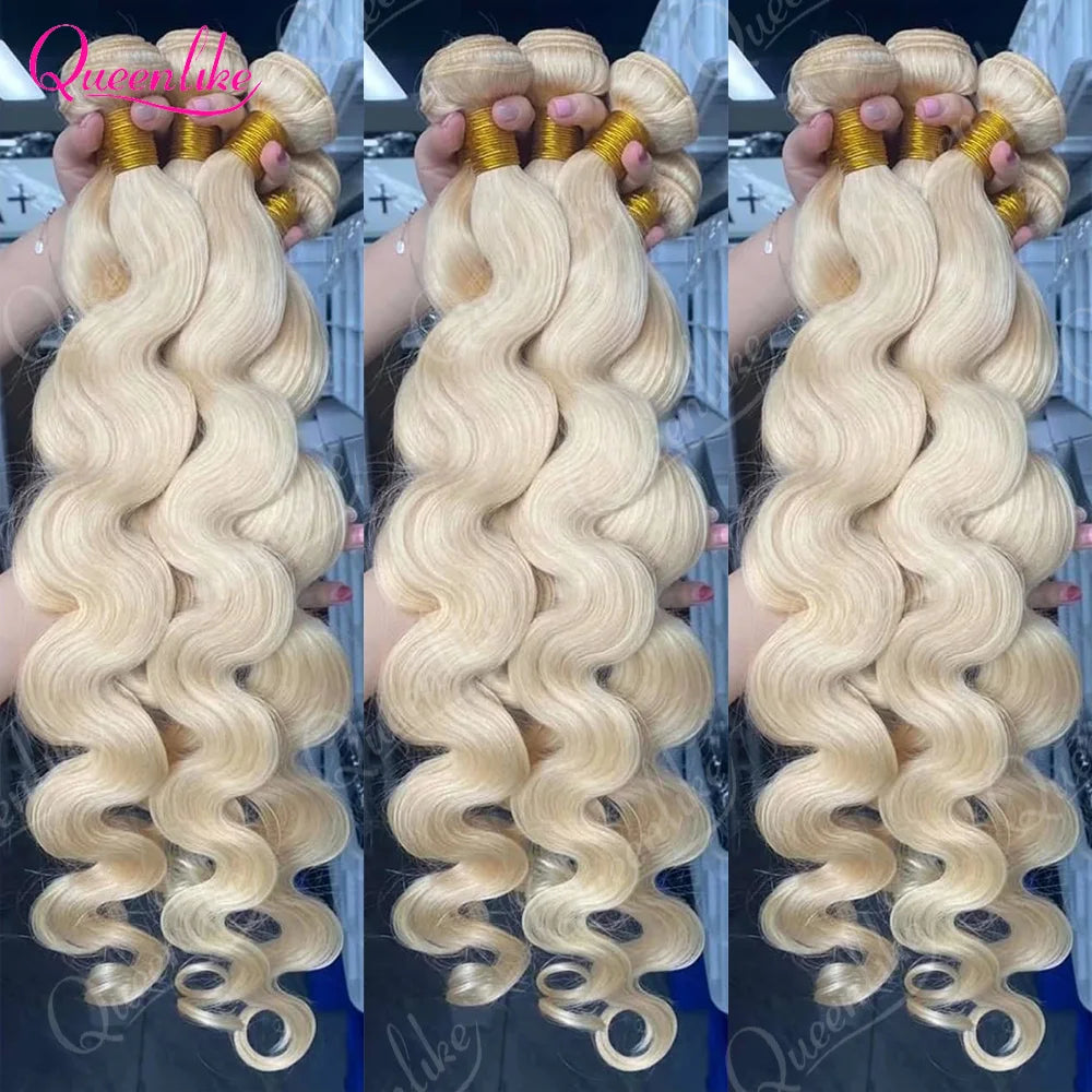 Queenlike 613 Blondes Hiar Extension Brazilian Hair Weave Bundles 12A Human Hair Body Wave Bundles 1/3/4 Bundles 24 24 24 INCH