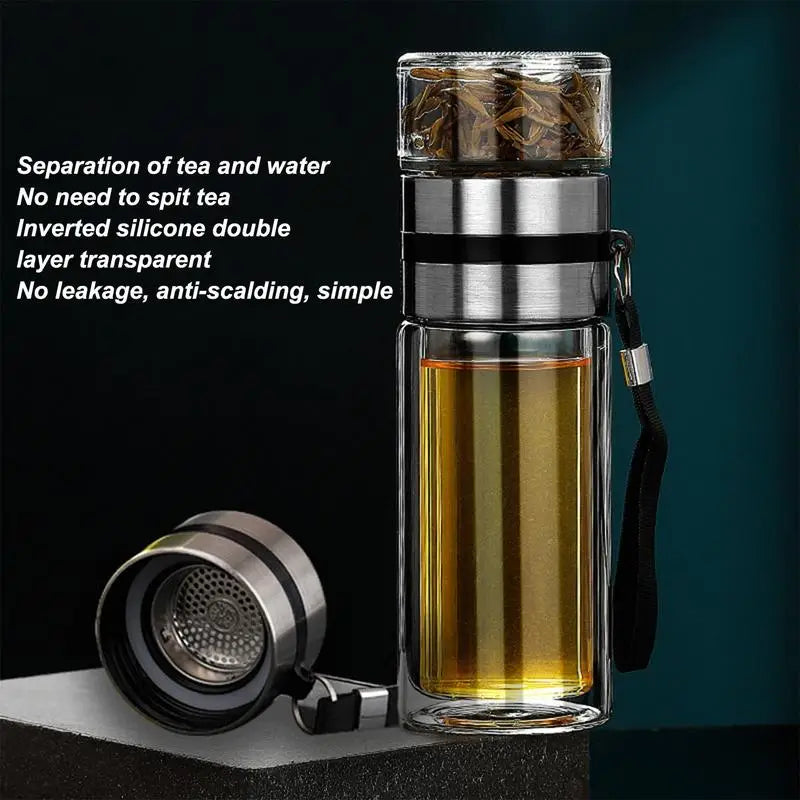 Water Bottle With Tea Separation Leak-Proof Travel Mug Double Wall Tea Cup Portable Infuser Water Bottle Water Separation Tea
