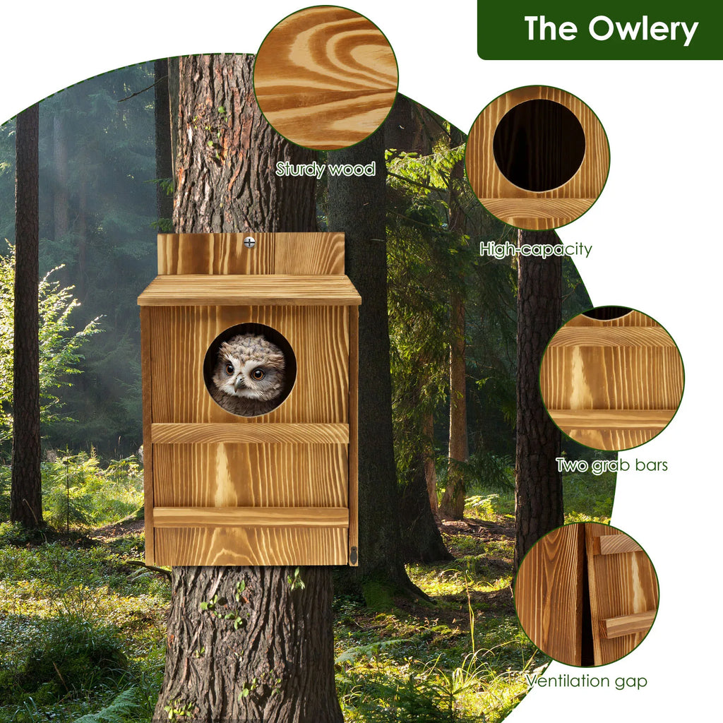 Wood Bird House Circular Opening Owl House Large Size Nest Birds Breeding Box Hanging Pet Accessories Home Balcony Decoration