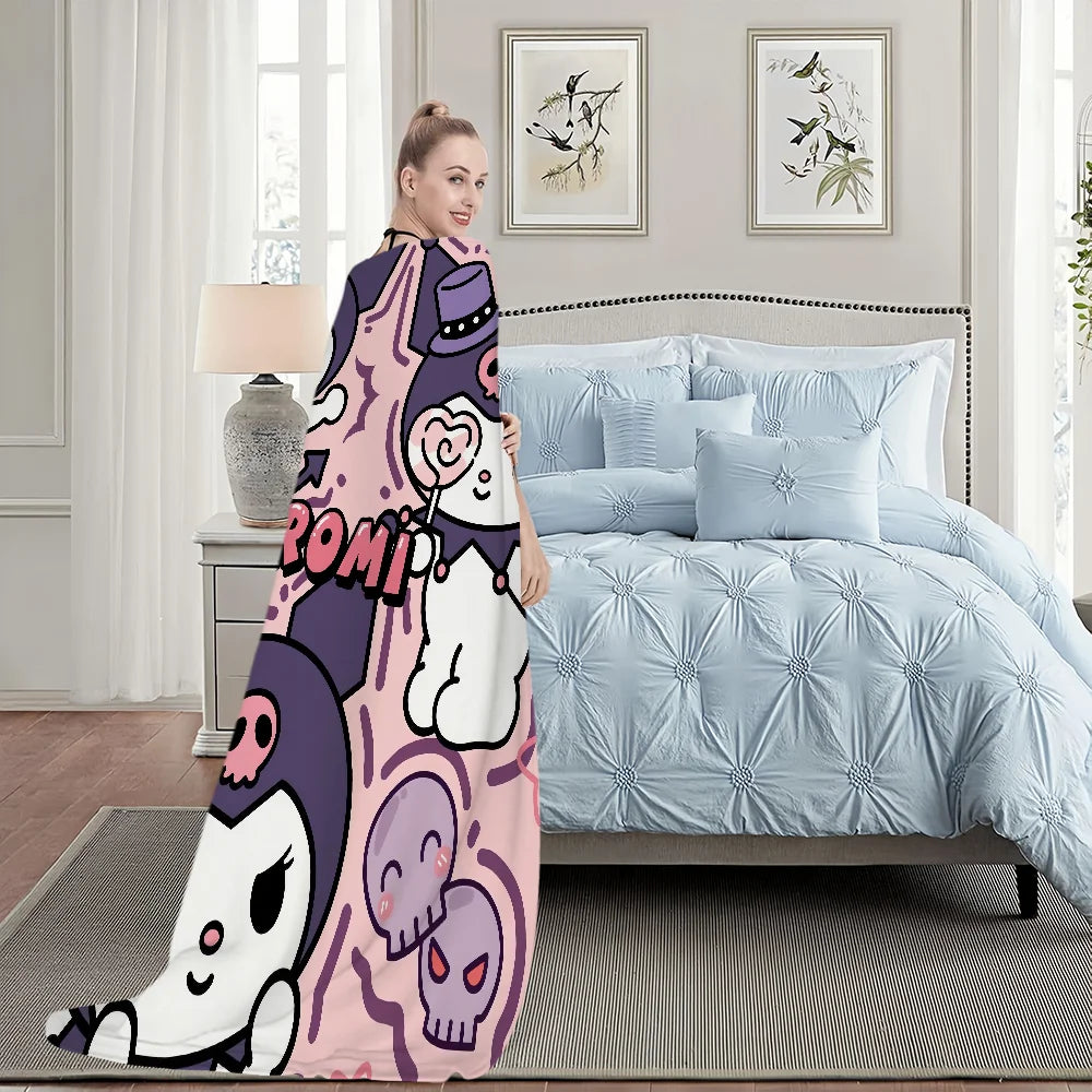 Cute cartoon K-Kuromi Blanket For Soft Throw Blanket for Picnic Bed Sofa Home Bedroom Cozy Warm Comfortable