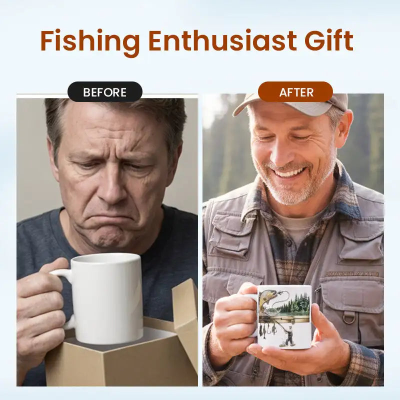2D print Fishing Lover Gift Mug-Personalized Fishing Cup for Angler,Custom Name Fish Design Ceramic Coffee Mug Birthday Present