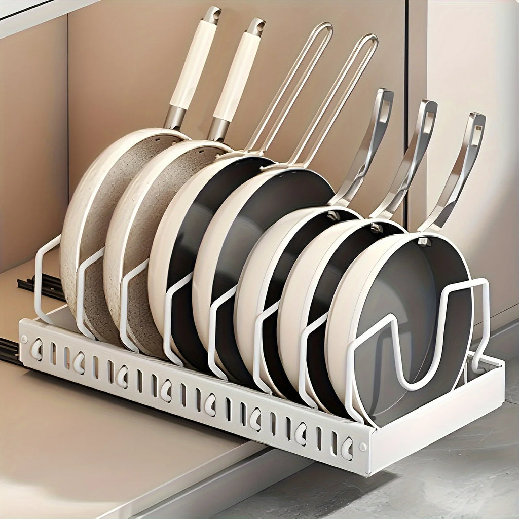 1pc Under-Cabinet Sliding Pull-Out Lid Organizer - with 8 Adjustable Dividers
