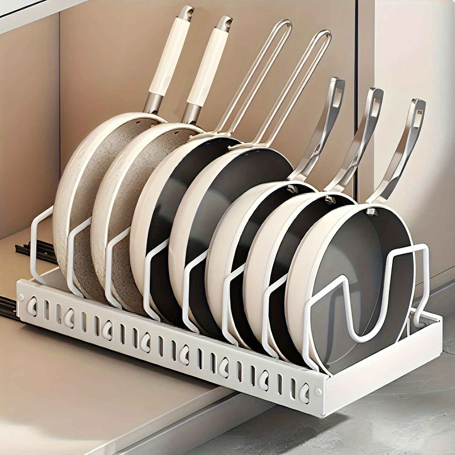 1pc Under-Cabinet Sliding Pull-Out Lid Organizer - with 8 Adjustable Dividers