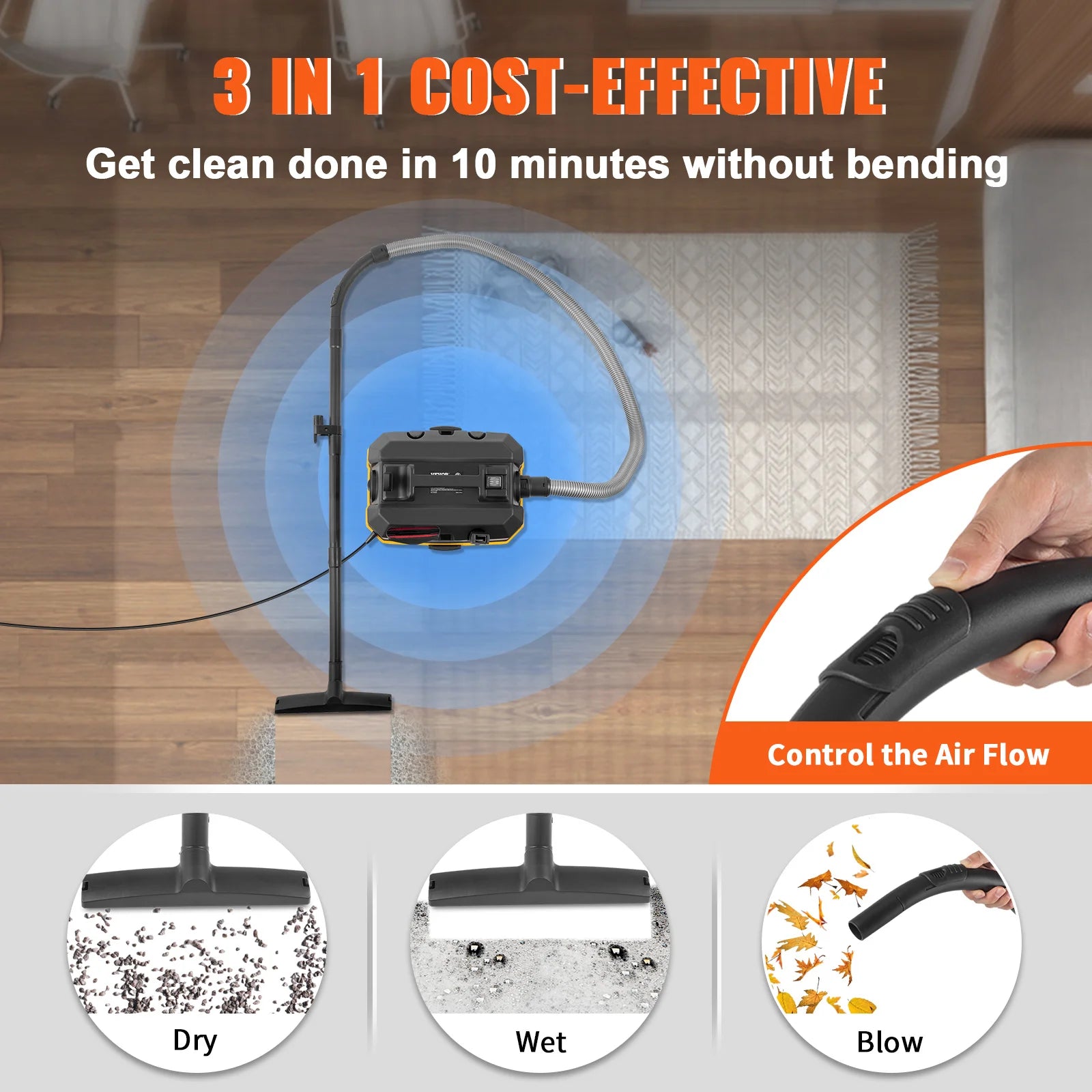 SucceBuy Portable Wet and Dry Vacuum Cleaner 15L For Car & Home Appliance 1200W Power Strong Suction Vacuum Cleaner & Air Blower