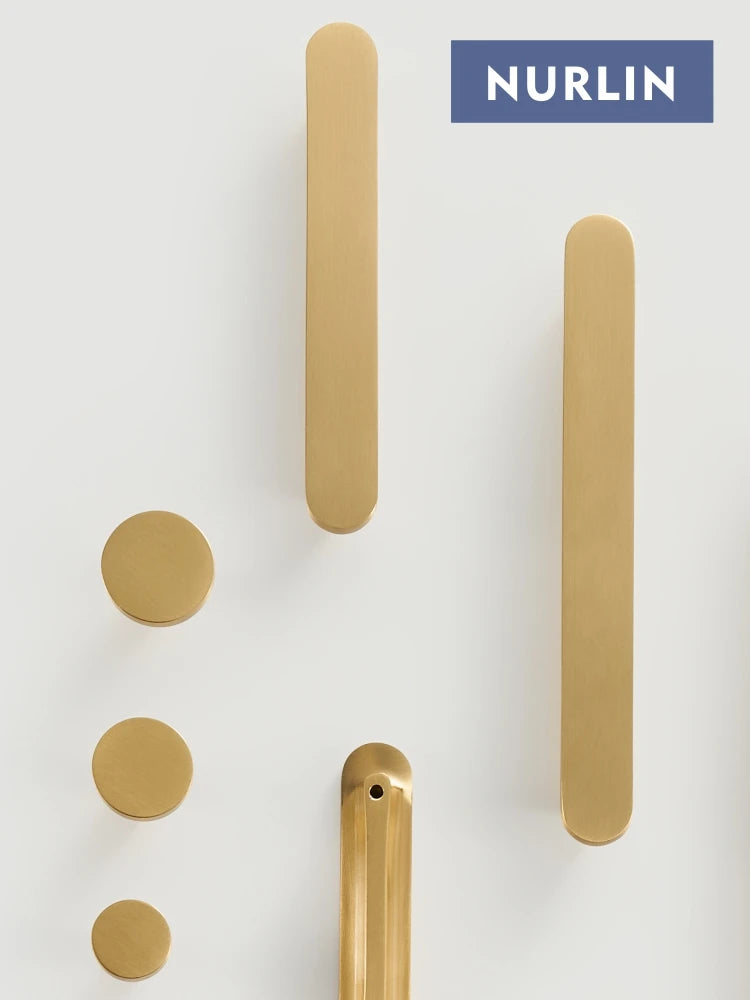 Nurlin Brass Circular Handles At Both Ends Kitchen Cabinet Drawers Wardrobe Pulls Paired With Round Plain Knobs