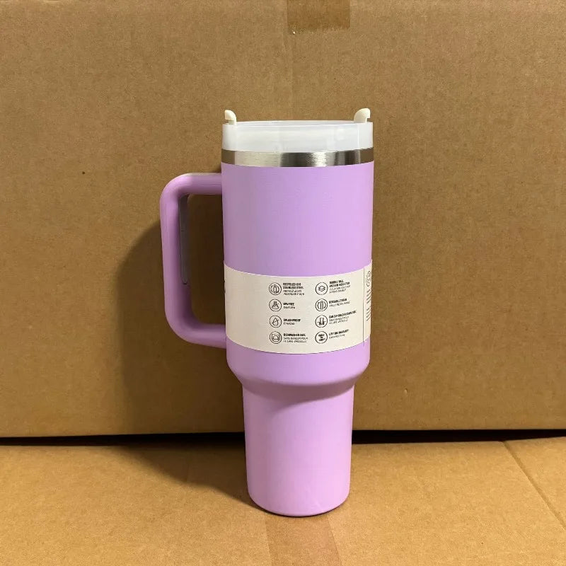 Stainless Steel Car Cup New 40oz Large Capacity Water Cup with Handle and Straw Double-walled Insulated Travel Mug Holiday Gifts