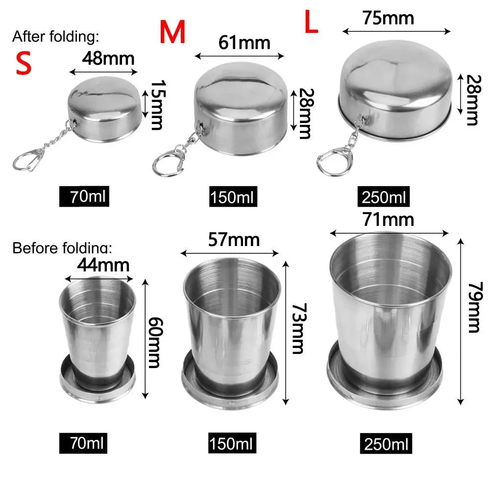 Multifunctional Stainless Steel Folding Cup Collapsible 3 Size Water Drinking Cup Stackable Portable Camping Mug Hiking