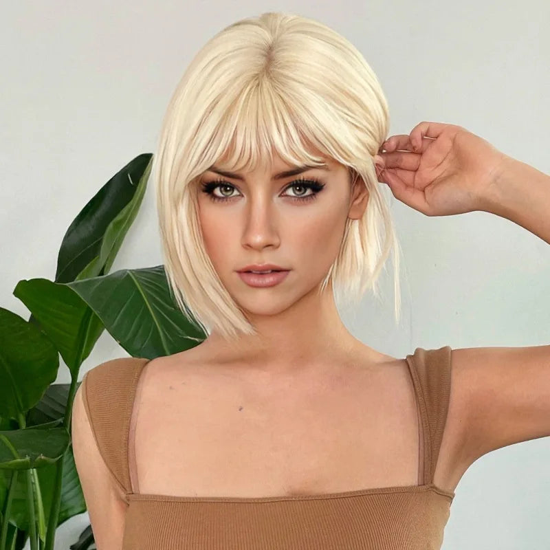 Fashion selling light blonde wig female bobo short straight hair at the end of a cut synthetic fiber hair full head set