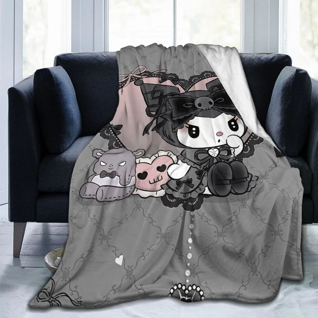 Kuromi Cute Cartoon Blankets Flannel Decoration Plaid Breathable Super Warm Throw Blanket for Bed Car Rug Piece