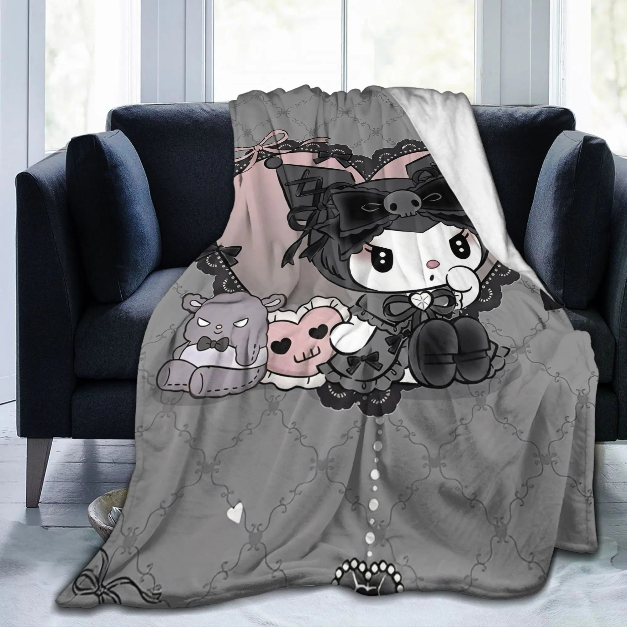 Kuromi Cute Cartoon Blankets Flannel Decoration Plaid Breathable Super Warm Throw Blanket for Bed Car Rug Piece