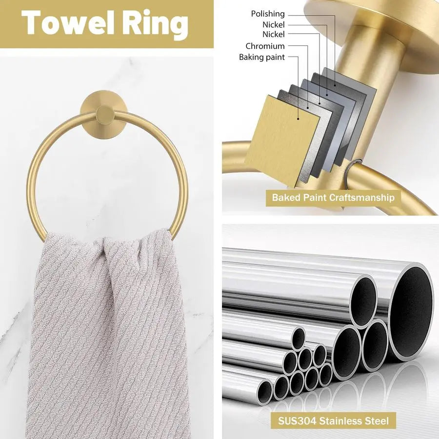 Gold Towel Bar Set 10 Pieces Bathroom Hardware Accessories Set Towel Rack Set for Bathroom SUS304 Stainless Steel Toilet Paper H