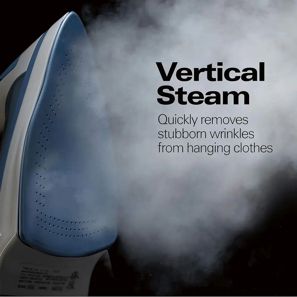 Anti-Scratch Soleplate Steam Iron & Vertical Steamer - Adjustable Steam, 8ft Cord, 3-Way Shutoff, 1500W, Blue
