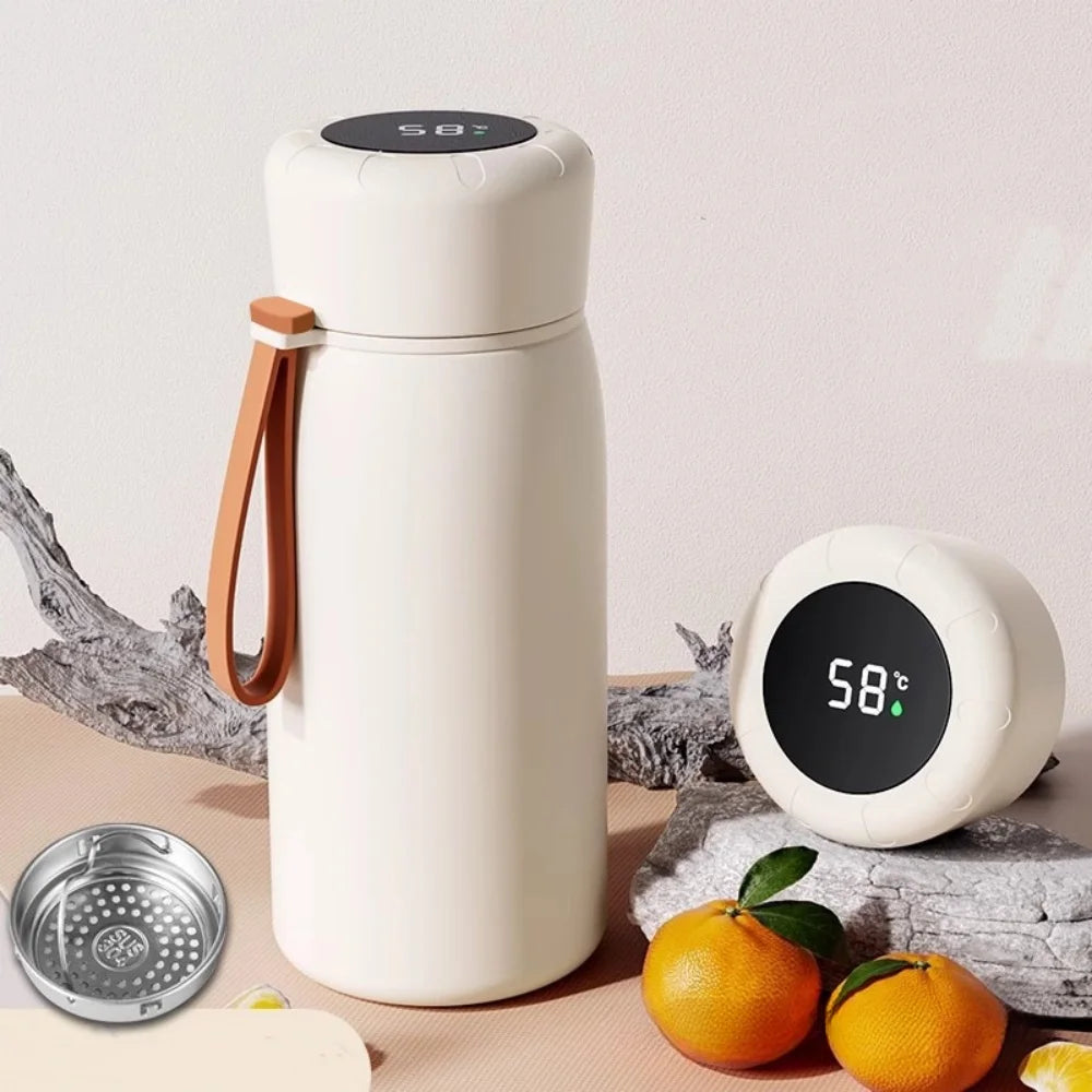 Smart Thermos Vacuum Insulated Bottle with Temperature Display 316 Stainless Steel Thermal Mug for Coffee Tea Includes Infuser