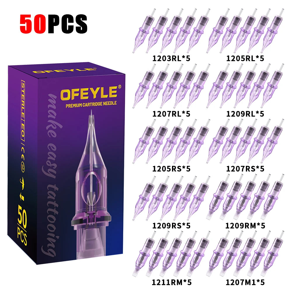 OFEYLE 20/50PCS Mixed Professional Tattoo Cartridge Needles with Membrane Safety Cartridges Disposable Tattoo Needle