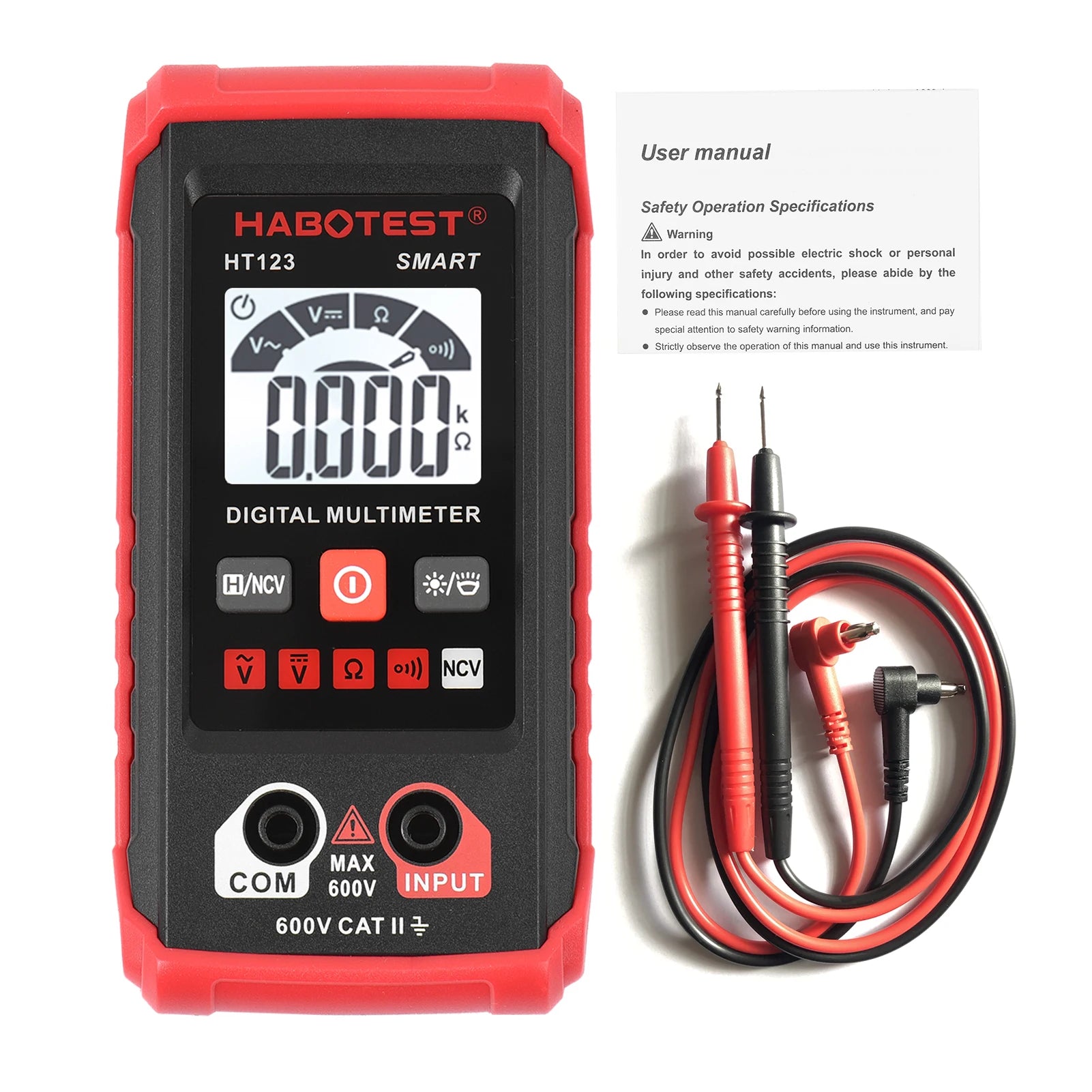HT123 Digital Multimeter Auto Range Multi-meter 2,000 Counts True RMS Measuring AC/DC Voltage Resistance NCV Test