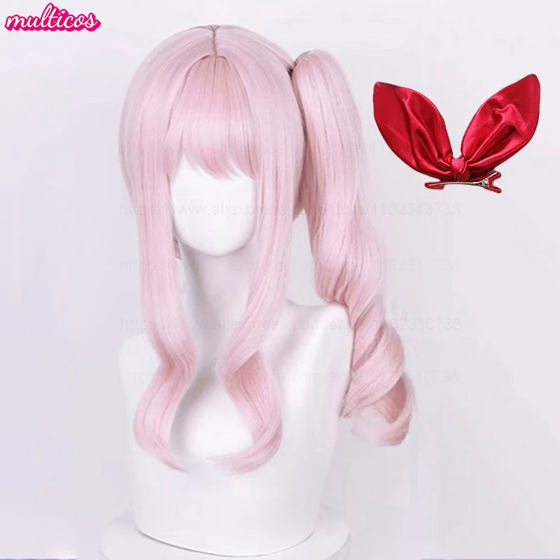 High Quality Anime Akiyama Mizuki Cosplay Wig 45cm Long Light Pink Curly Heat Resistant Synthetic Hair Halloween Party Wigs
