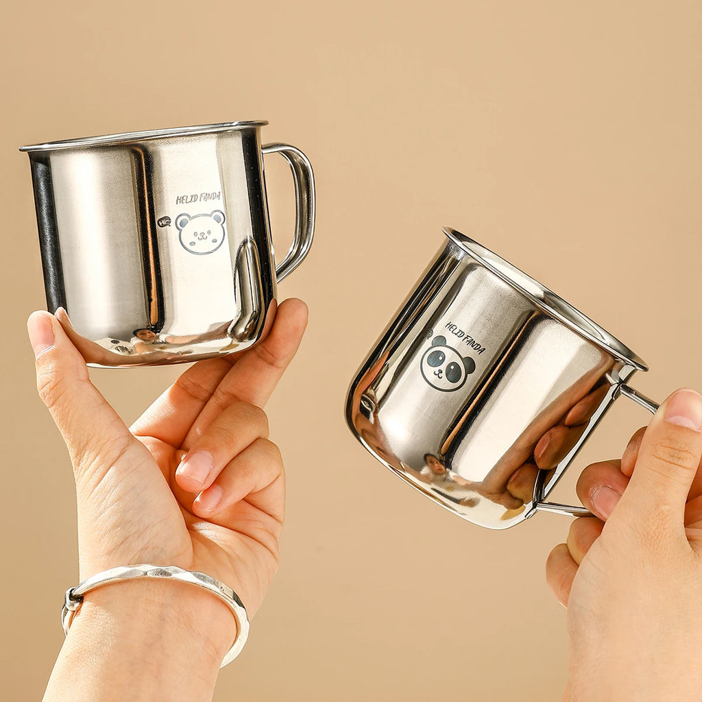 WORTHBUY 304 Stainless Steel Children Water Cup With Handle 300ML Durable Anti Scald Tea Milk Coffee Mug Mini Kids Drinking Cup