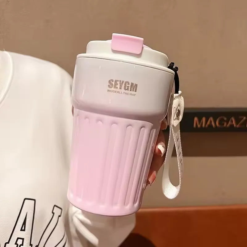 Insulated Cup Women's Portable Double-Layer Stainless Steel Vacuum Insulated Cup Office Coffee Cup Gradient Color Simplicity Cup