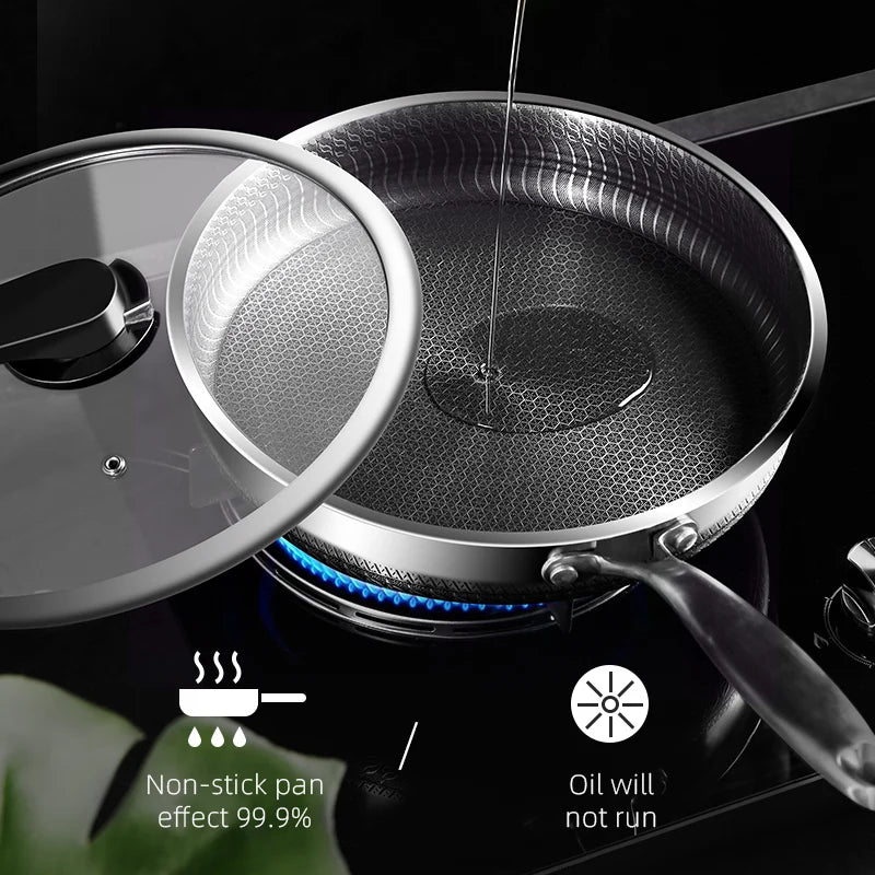 316 Stainless Steel Frying Pan High Quality Full Uniform Heating Honeycomb Pot Kitchen General Purpose Induction Non Stick Wok
