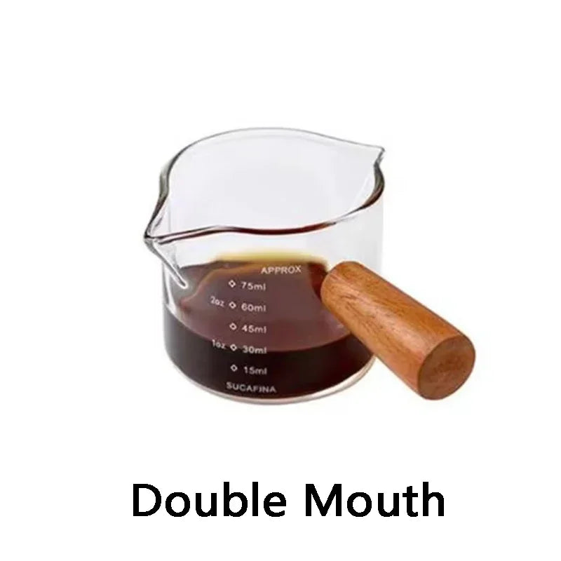 Kitchen Mug Coffee Supplies Glass Measuring Cup With Wood Handle Double Single Mouth 75ml Creativity Espresso Heat Resists Clear