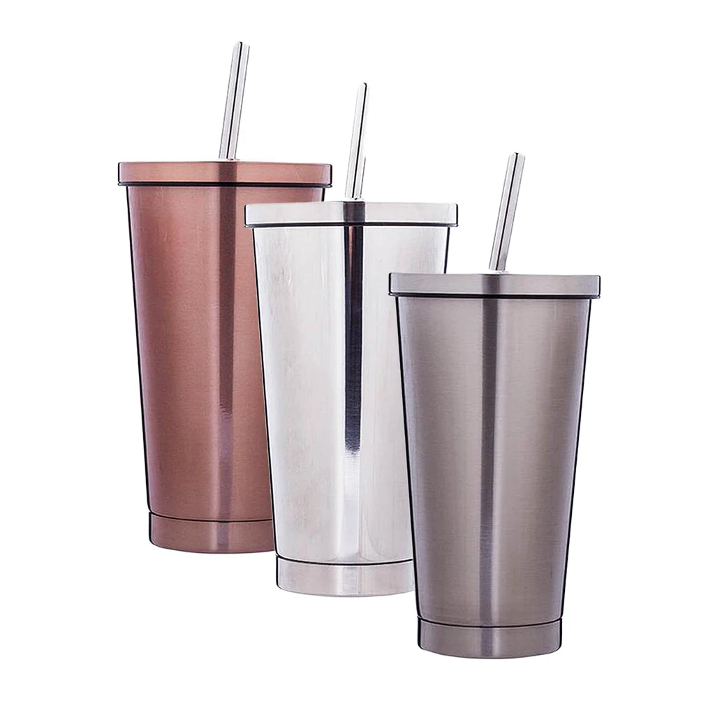 500ml Insulated Stainless Cup With Lid And Straw - Smoothie Tumbler Juice