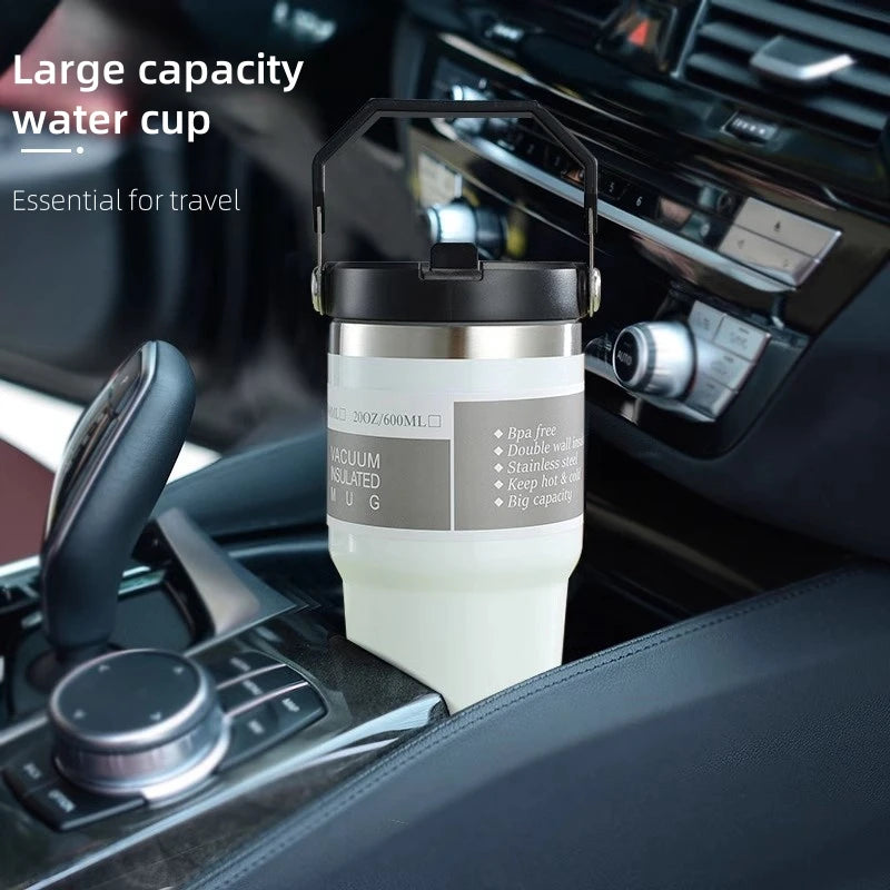 30oz Large Capacity Portable Car Cup Stainless Steel Thermos Bottle with Straw & Handle Travel Sports Water Bottle Vacuum Flask