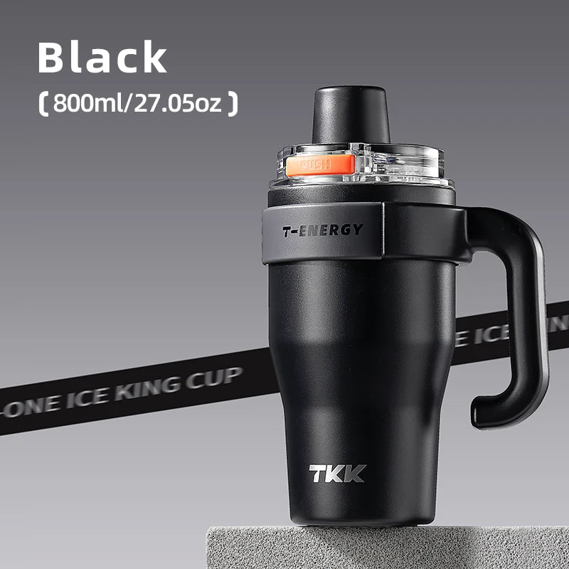 TKK 800ml/1200ml SUS316 Ceramic Coating Vacuum Cup, with Straw and Tea Strainer Vacuum Insulated Large Capacity Water Bottle