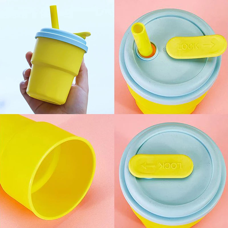 400ml Coffee Mug With Lid Straw Silicone Cold Juice Milk Tea Mug Leak-Proof Drinking Water Bottles Portable Travel Cup