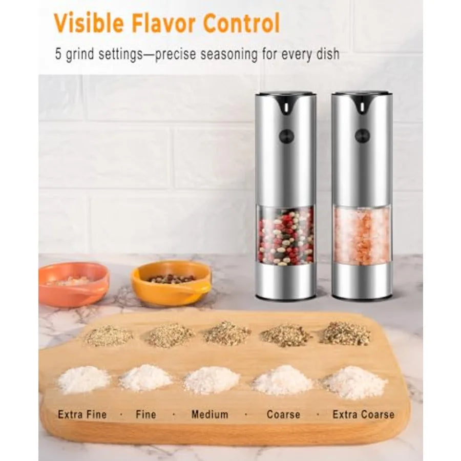Rechargeable Electric Salt and Pepper Grinder Set with Extra Large Capacity Automatic Black Peppercorn Sea Salt Spice Mill in B