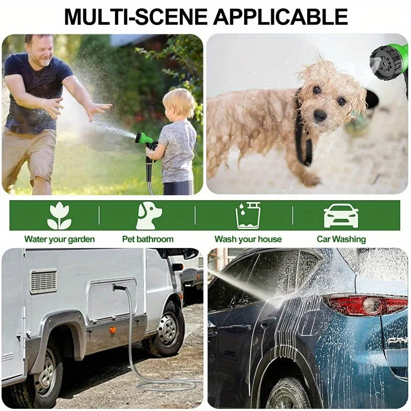 50FT Stainless Steel Garden Hose with Sprayer Nozzle Heavy Duty Kink Free Anti-Rust 5/8" Diameter Garden Hose Plants Cars Pets
