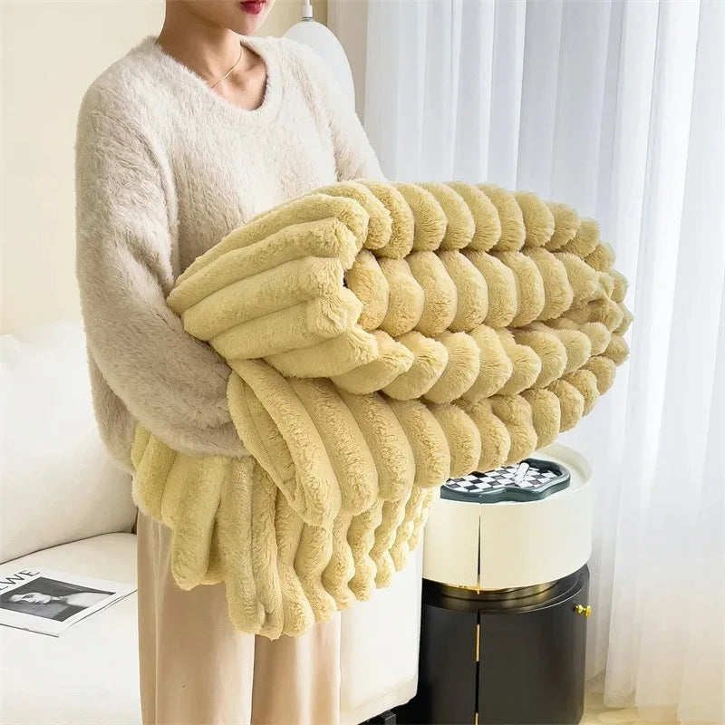 Warm Cozy Rabbit Fleece Throw Blanket Multi-Functional Soft Blanket for Office Sofa Car Nap