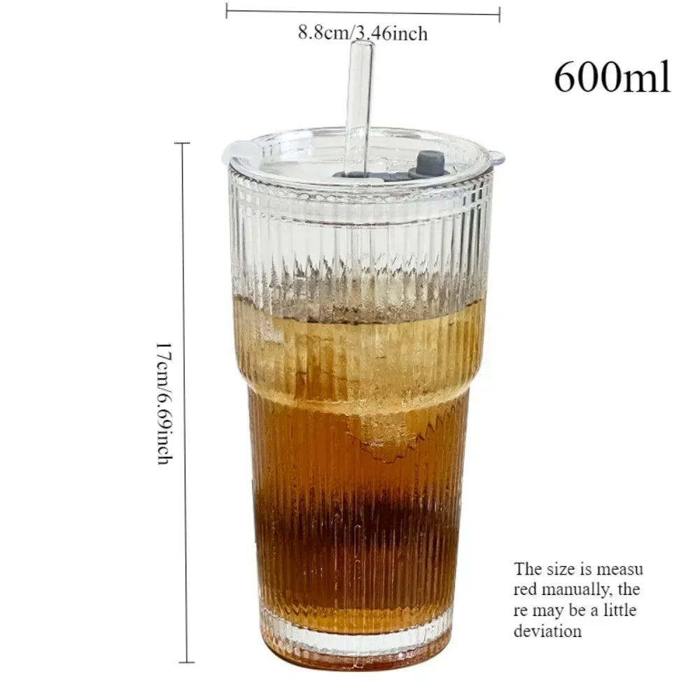 1/2/4Piece 20Ounces Glass Cup with Leak Proof Lid Thickened Glass and Glass Straw for Iced Coffee Smoothies Cocktails and Juices