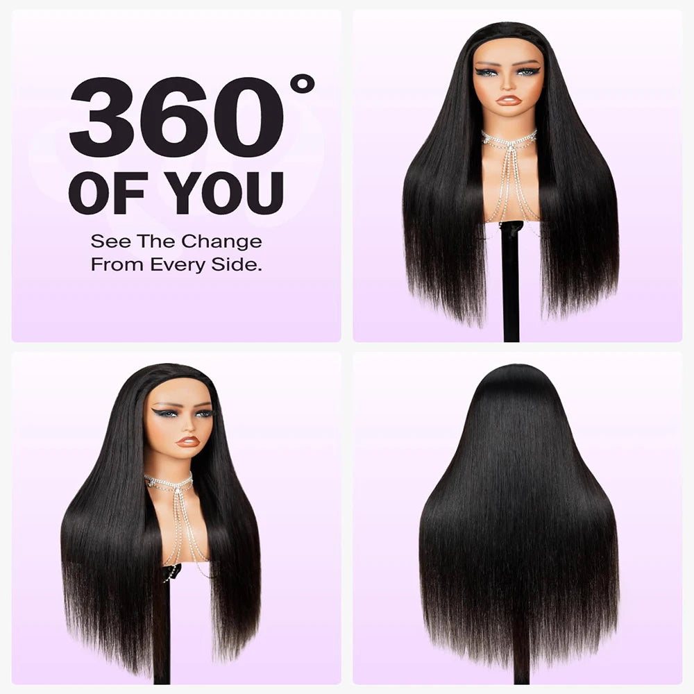 250 Density 3 IN 1 Half Wigs Human Hair Upgrade Remy Straight 3 IN 1 Half Wig With Drawstring Seamless Clip Ins Flip Over Wig