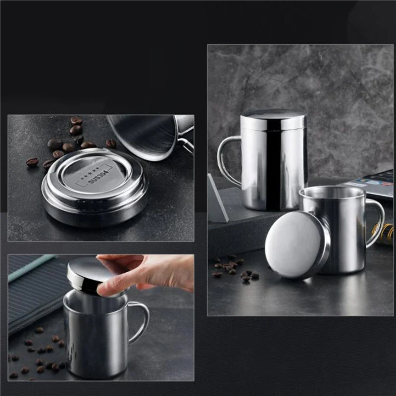 500ML Double Wall Anti Scalding Coffee Mug Insulated Portable Stainless Drink Cup Drinking Cup Steel Polishing Beer Tea Juice