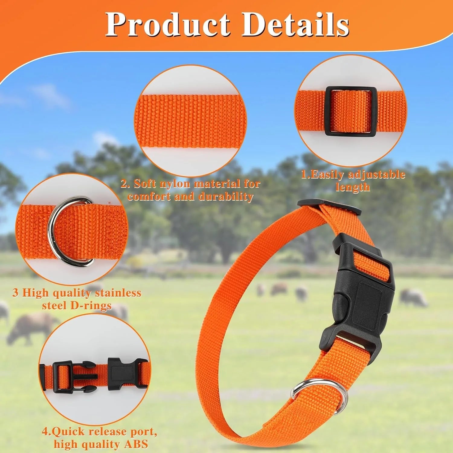 Goat Collars with Bells, Adjustable Nylon Collar Set, Horse Sheep Cow Grazing Copper Bells Pet Anti-Lost Bronze Bell for Animal