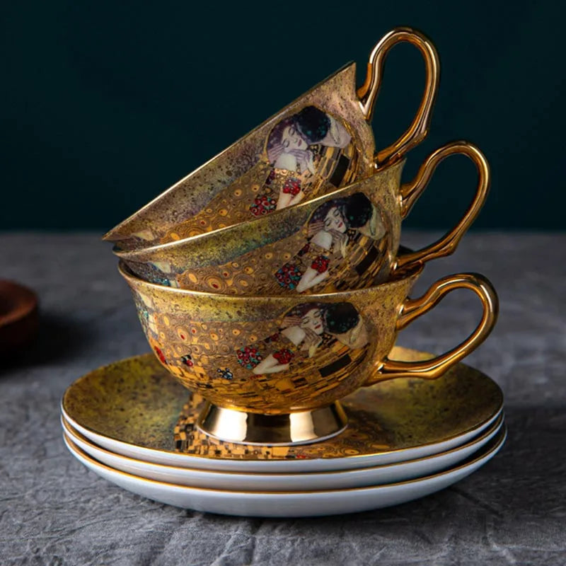 European Bone China Ceramic Coffee Cup Dish Spoon Set English Afternoon Tea Coffee Cup Household Tea Set Luxury Gift Cup Tea