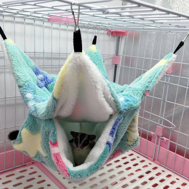 1/2 pcs Hamster Hideout Cage Print Fleece Guinea Pig Sugar Glider Sleeping Bed Rodent Hammock Rat Little House Animals Supplies