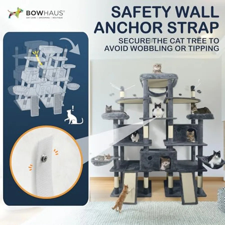 XXL 80-Inch Tall Indoor Cat Tree for Large Cats Modern Multi-Level Activity Tower with Scratching Posts and Widened Perch Natur