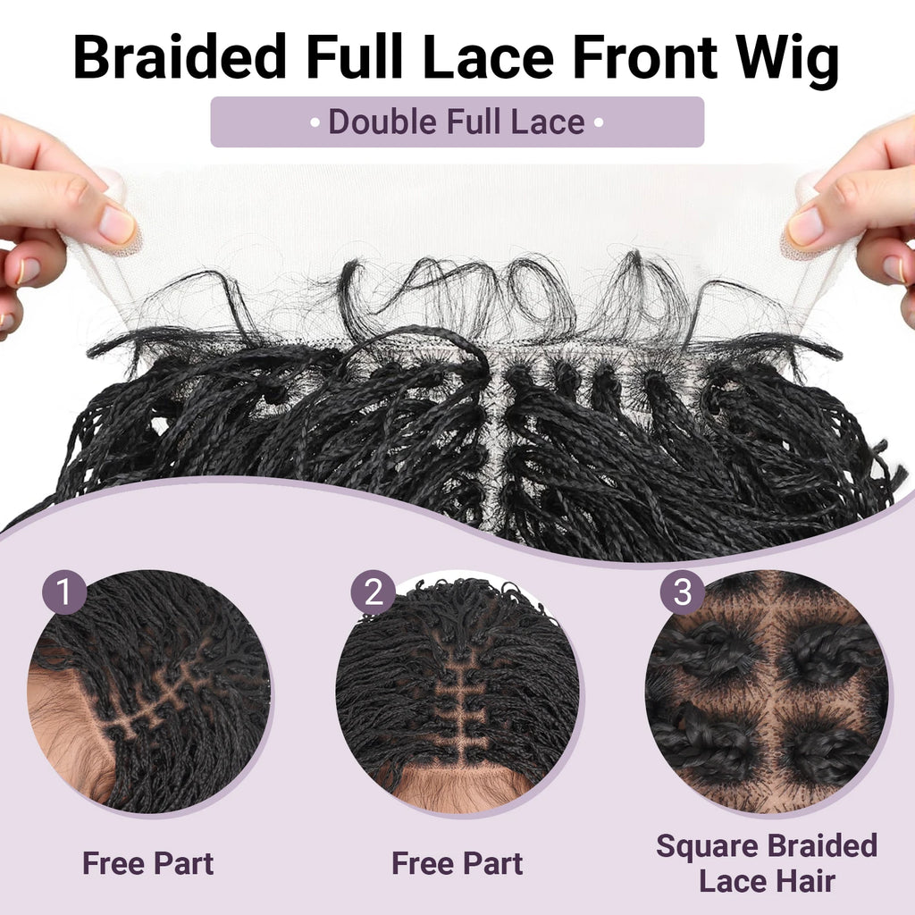 Short Curly Twist Box Braided Wigs for Women Synthetic Braided Full Lace Wigs with Baby Hair Ready to Wear Glueless Braided Wig
