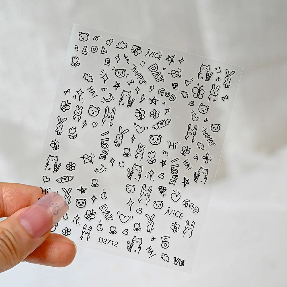 1pc 5D Cute Jelly Pink Cat Paw Print Nail Sticker Lovely Kitty Puppy Dog Cartoon Embossed Relief Nail Art Sticker Manicure Decal