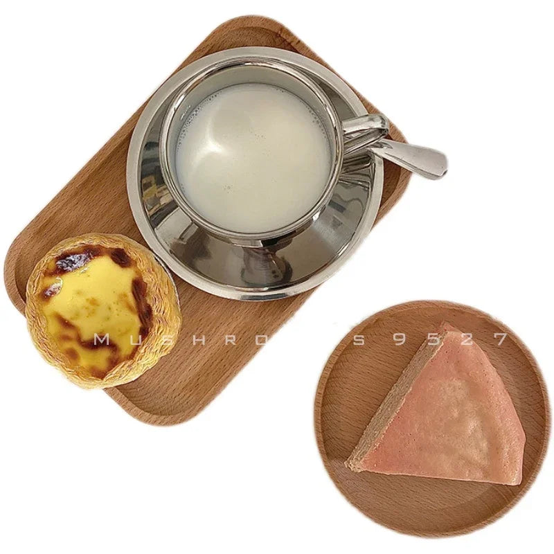 British Style 304 Stainless Steel Coffee Cup Dish Spoon Industrial Style European Three Piece Latte Cup Concentrated Milk