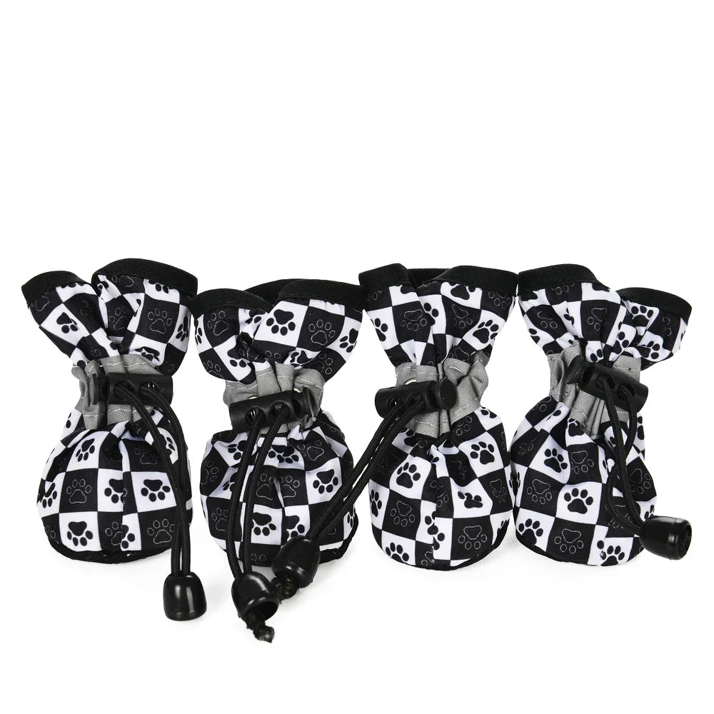 4pcs/set Winter Waterproof Dog Shoes Small Medium Dogs Soft Anti-slip Warm Adjustable Puppy Rain Boots Yorkshire Pug Supplies