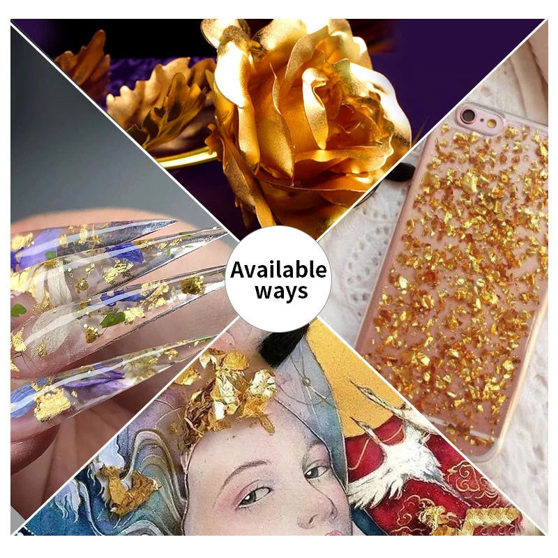 1Box Gold Leaf Flakes Foil Paper Nail Art Sequin Epoxy Resin Filling Silver Foil Paper Copper Foil Sequins DIY Nail Jewelry Deco